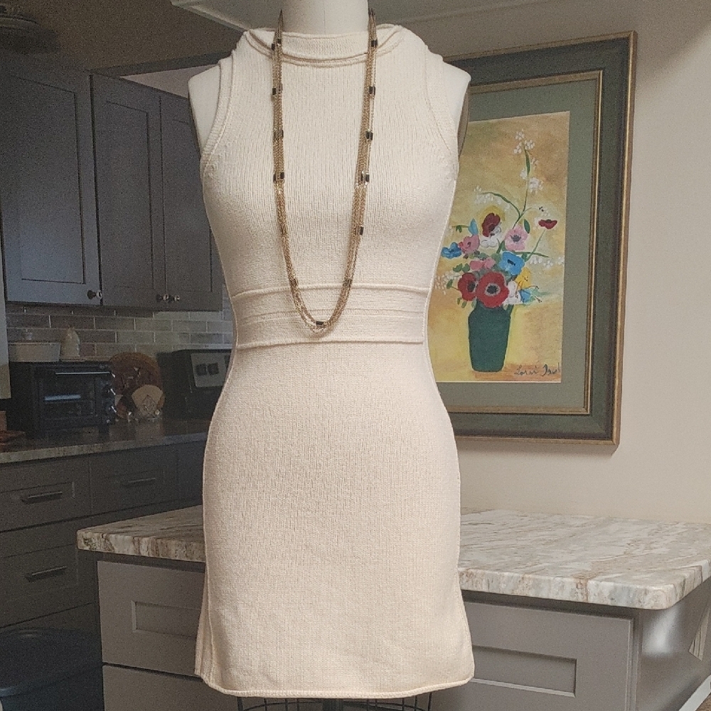 Vintage Cream Knit Sweater Dress XS